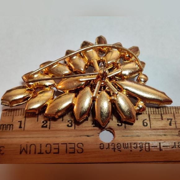 Vintage 60s Amber Glass Crystal Brooch - Picture 10 of 15